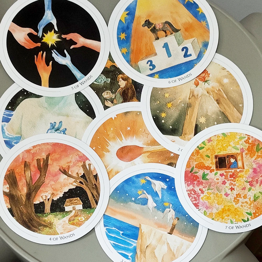 Gentle Universe Tarot Deck 78 Pcs Round Circular Tarot Cards Watercolor Art Witchcraft in Rigid Box, 8.8*8.8cm Double-embossed