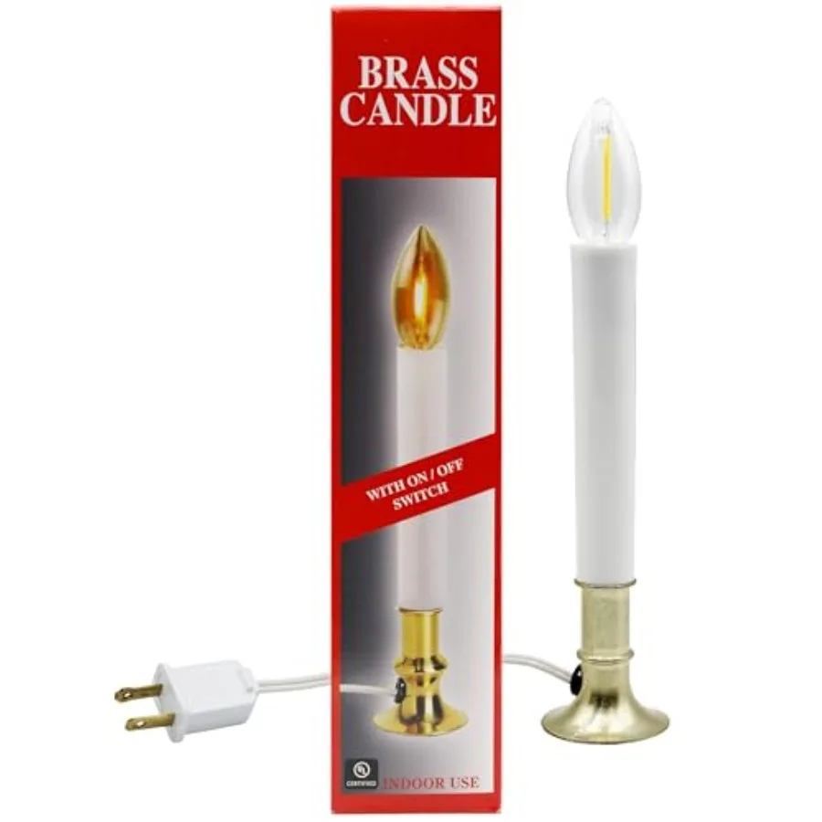 

® Electric Window Candle Lamp with Brass Plated Base, On/Off Switch, Light Bulb, Ready to Use! LED