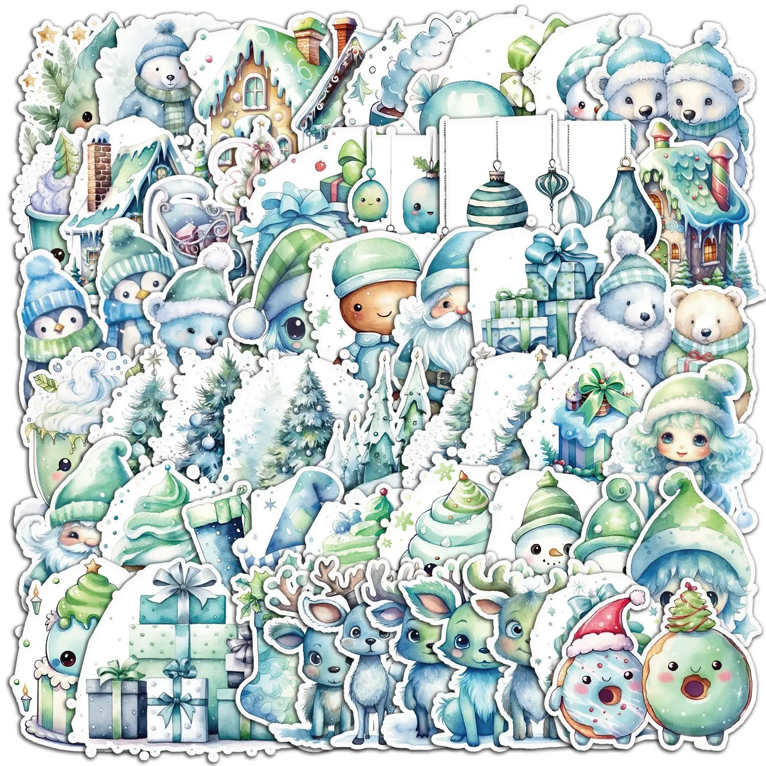 

50PCS Kawaii Green Christmas Cartoon Stickers Decals Notebook Phone Guitar Fridge Car Waterproof Graffiti Sticker Kid Toys