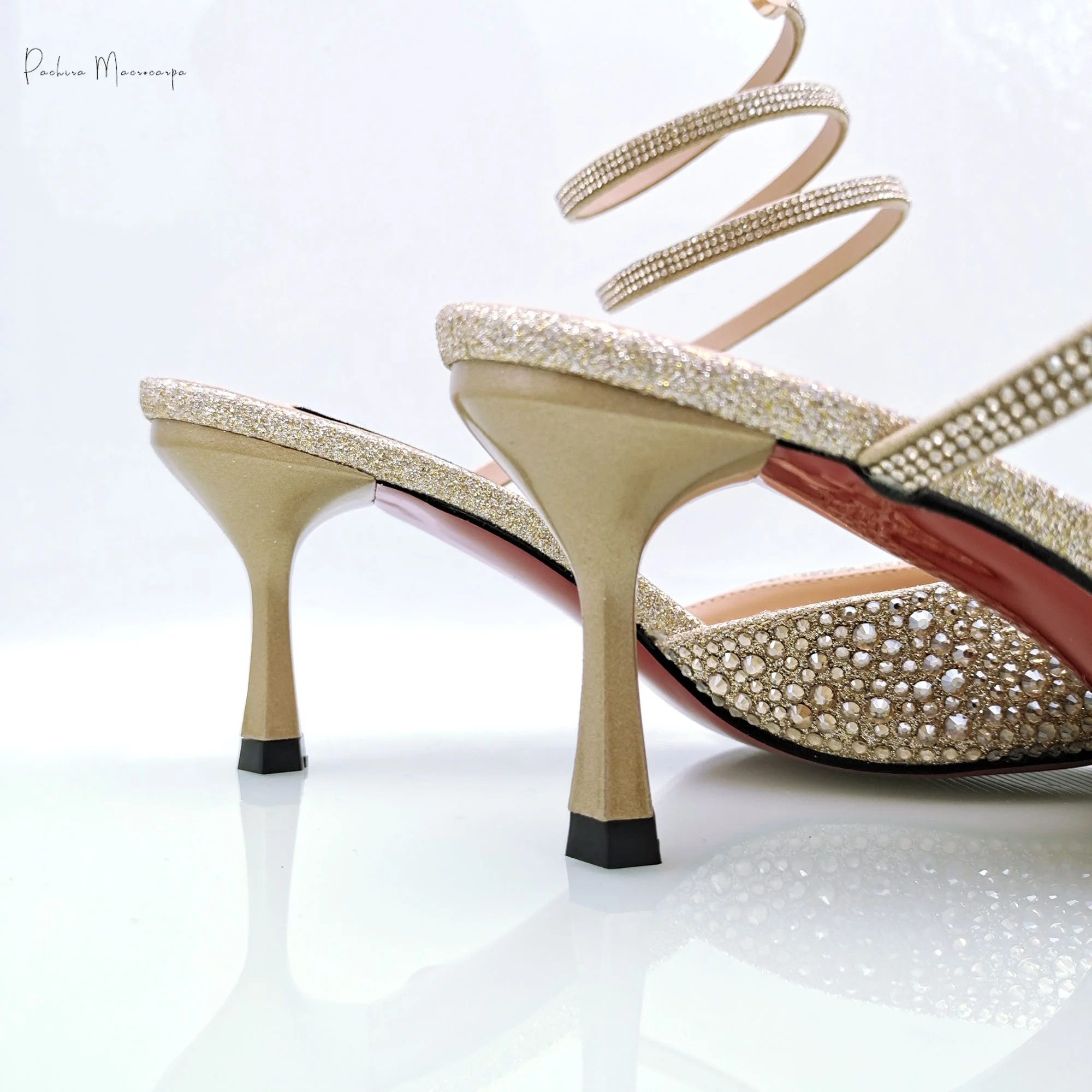 PM Nigeria Latest Wrap-Around Strap Design Shoes Are Paired With Heart-Shaped Crystal Mini Bag