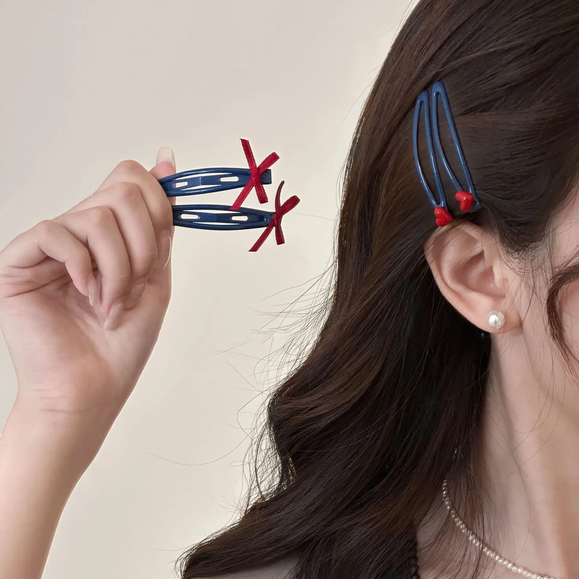 

2 шт./компл., корейская милая заколка для волос для женщин, красный бант, сердце любви, сломанные волосы на лбу, BB-зажим, боковой зажим для укладки волос, аксессуары