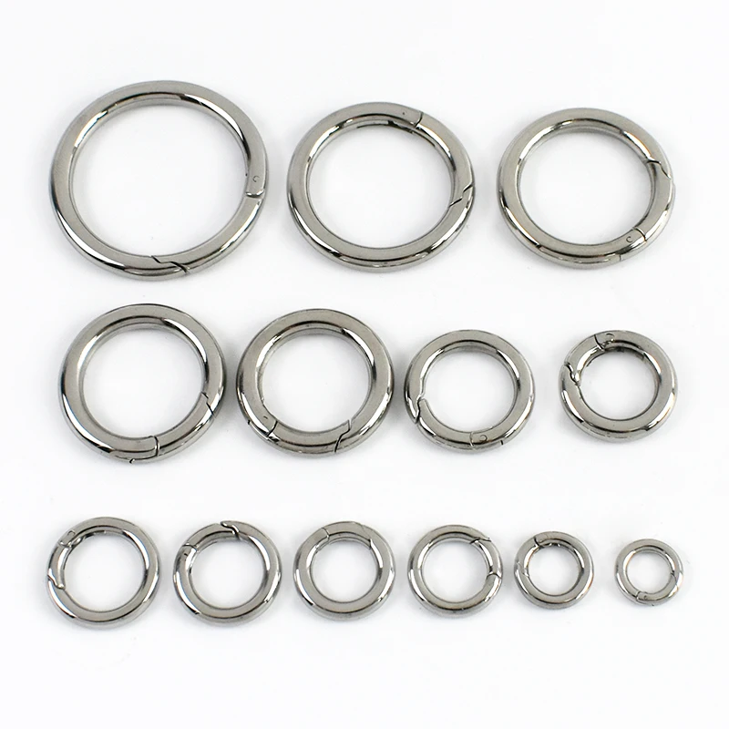 2/5/10/20P 10-35 مللي متر لفائف الربيع Carabiners المفاتيح الفضة يا خاتم الفولاذ المقاوم للصدأ أبازيم قابلة للفتح حلقة تسلق كليب المفاجئة حلقة هوك
