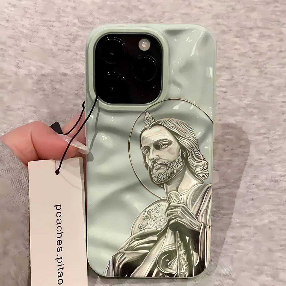 Funda de teléfono pintada con cruz de Jesucristo para iPhone 16 15 14 13 12 11 Pro Max 17 Air Mother Mary funda de silicona parachoques