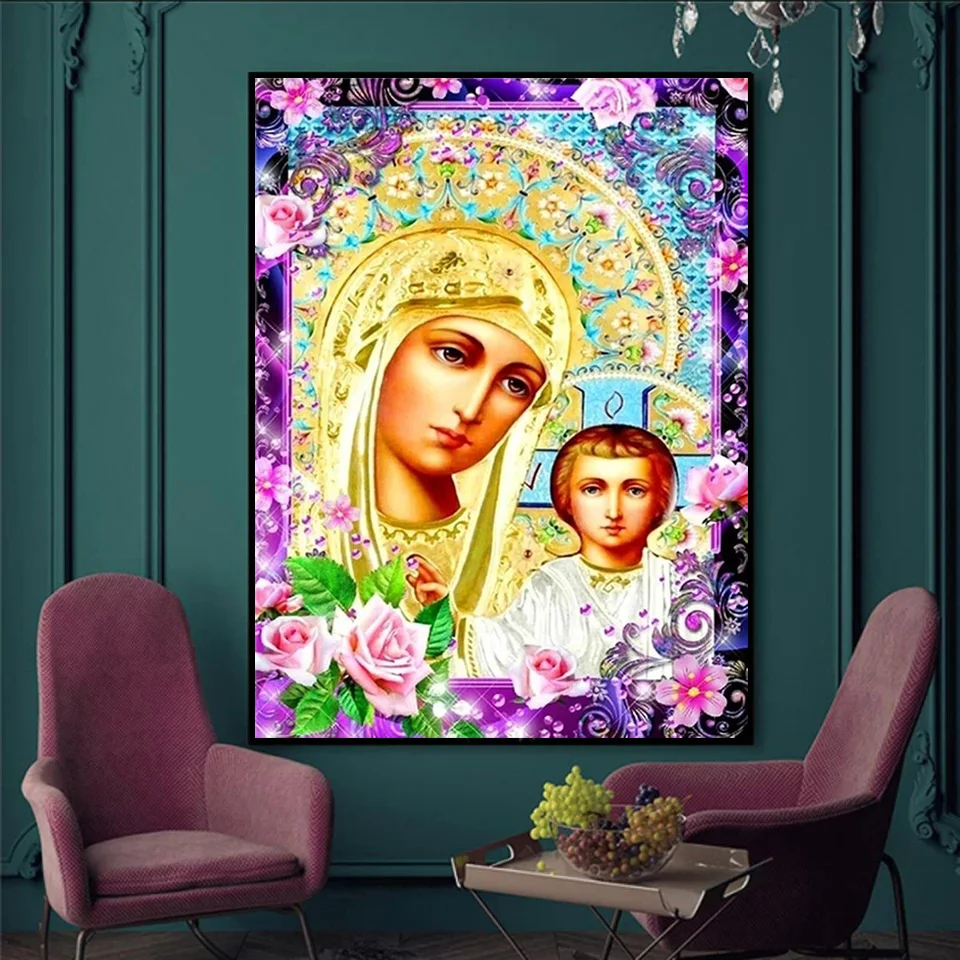 5D Diy Diamond Painting Virgin Mary Icon Embroidery Religion Full Square/round Mosaic Christian Cross Stitch Home Decor Art Gift