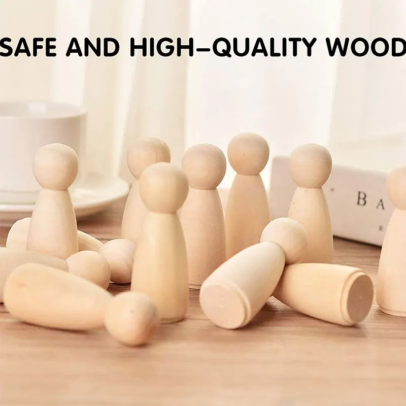 1-10Pcs Wood Peg Dolls Natural Unfinished Wooden DIY Crafts Peg Doll for Painting Handicrafts