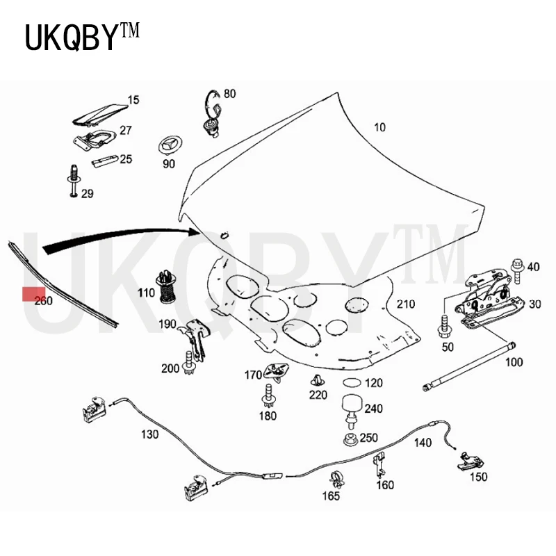 Seal engine hood W204 W218 C 180 200 220 A2048810098 A2048800097 A2048800297