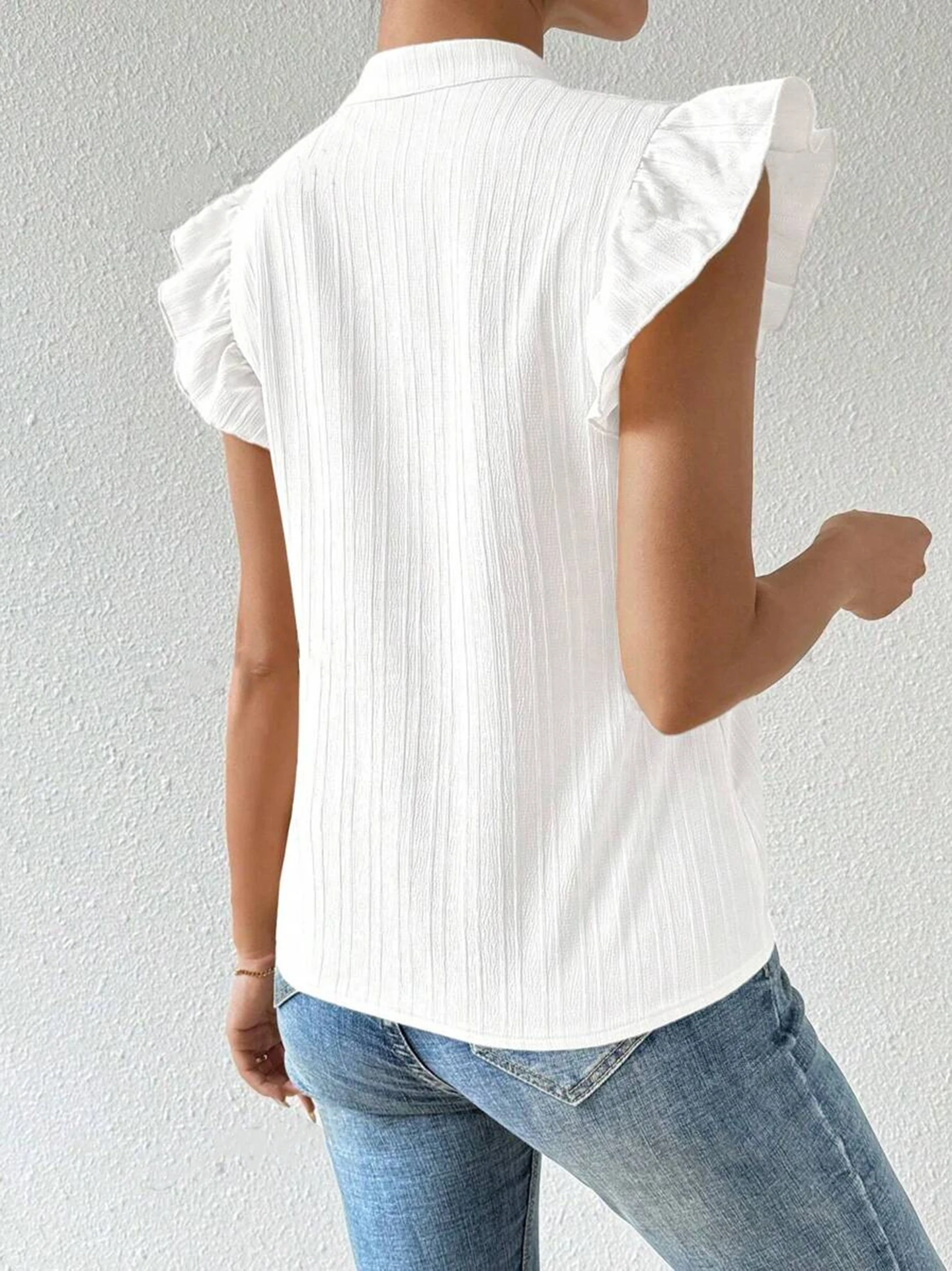 Camicia da donna Boho con motivo patchwork stampato floreale con colletto dentellato e volant, perfetta per le vacanze, per l'estate