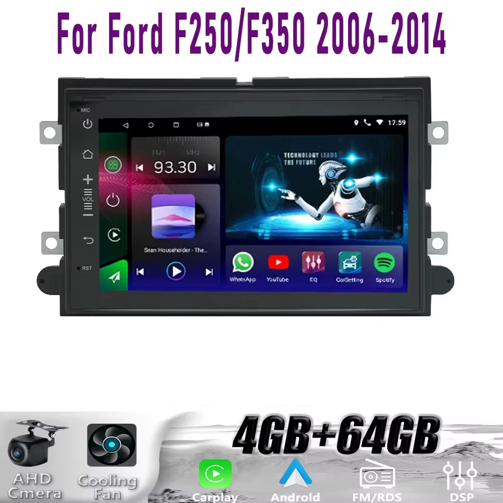 نظام تحديد المواقع 7 "لسيارة فورد F250/F350 2006-2014 اللاسلكية CarPlay أندرويد 15 راديو السيارة واي فاي مشغل وسائط متعددة رئيس وحدة جوجل خريطة الكاميرا 4 جيجابايت