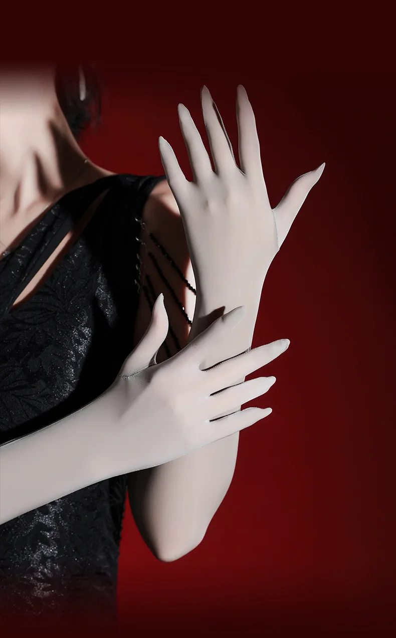 Women 40cm High Stretchy Smooth Tight Wet-Look Glossy Long Stockings Gloves Evening Bridal Prom Party Cosplay Stage Performance
