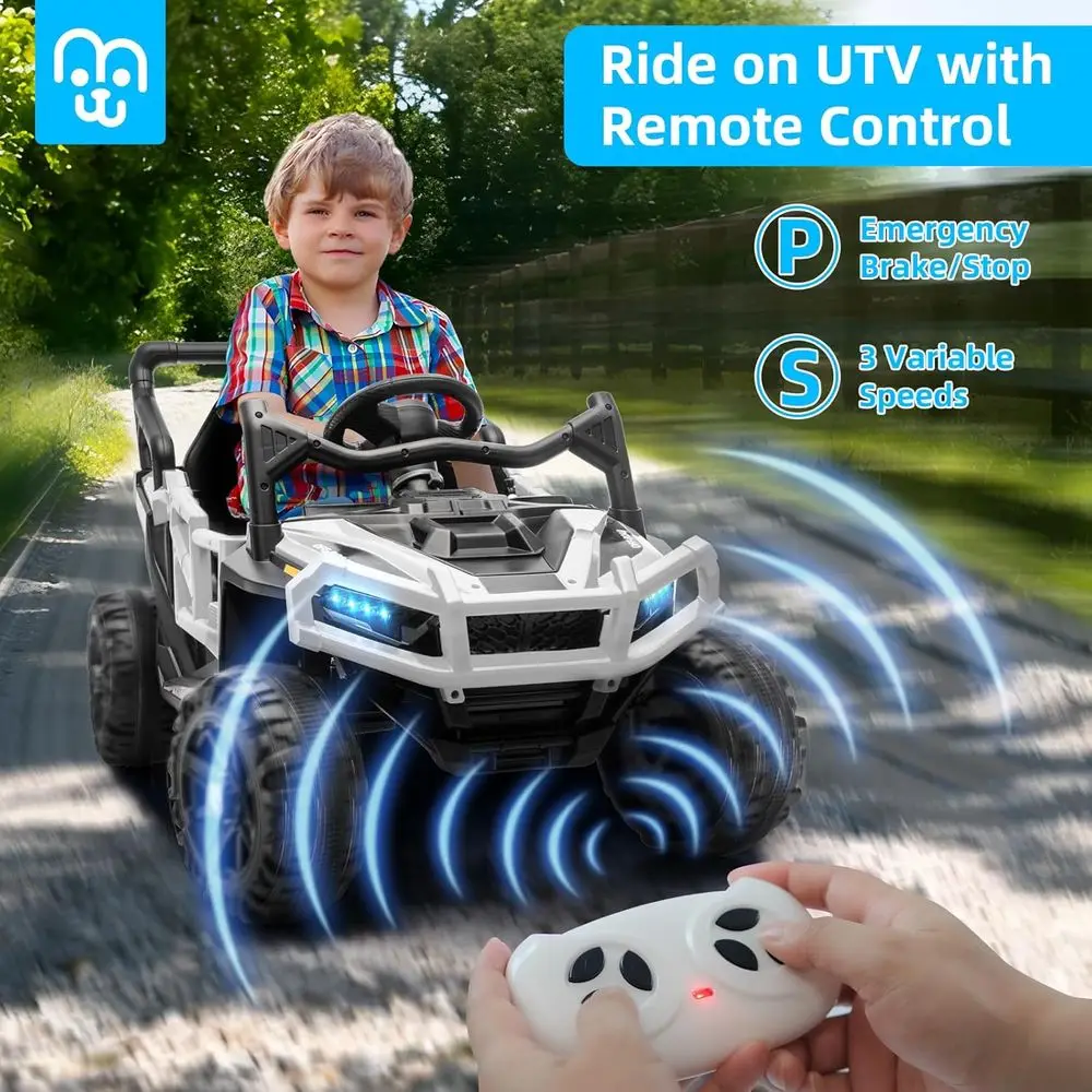 รถบรรทุกเด็กขับเคลื่อนด้วยแบตเตอรี่ 24V พร้อมรีโมทคอนโทรล มอเตอร์คู่ 55 วัตต์ ความเร็วสูงสุด 4 ไมล์ต่อชั่วโมง รถออฟโรด UTV พร้อมระบบเสียงบลูทูธ ระบบกันสะเทือนเพื่อความปลอดภัย