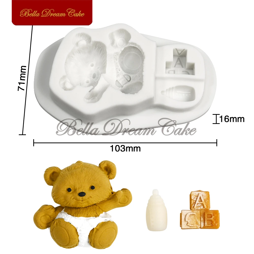 3D Baby Bottle Bear Design Silicone Mold Chocolate Fondant Mould DIY Sugarcraft Clay Model Cake Decorating Tool Kitchen Bakeware