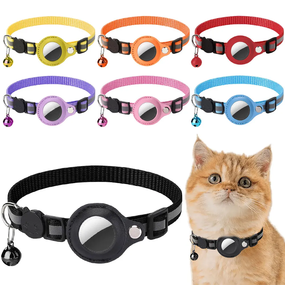 For Apple AirTag Pet Collar Safety Buckle Kitten Collar Adjustable GPS Tracker Holder for Cat Kitten
