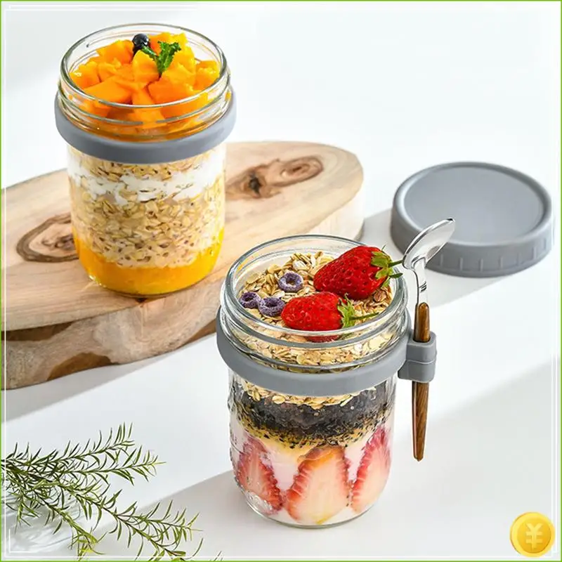4Pack Overnight Oats Jars With Lids And Spoons, Reusable Glass Overnight Oats Container With Measurement Marks