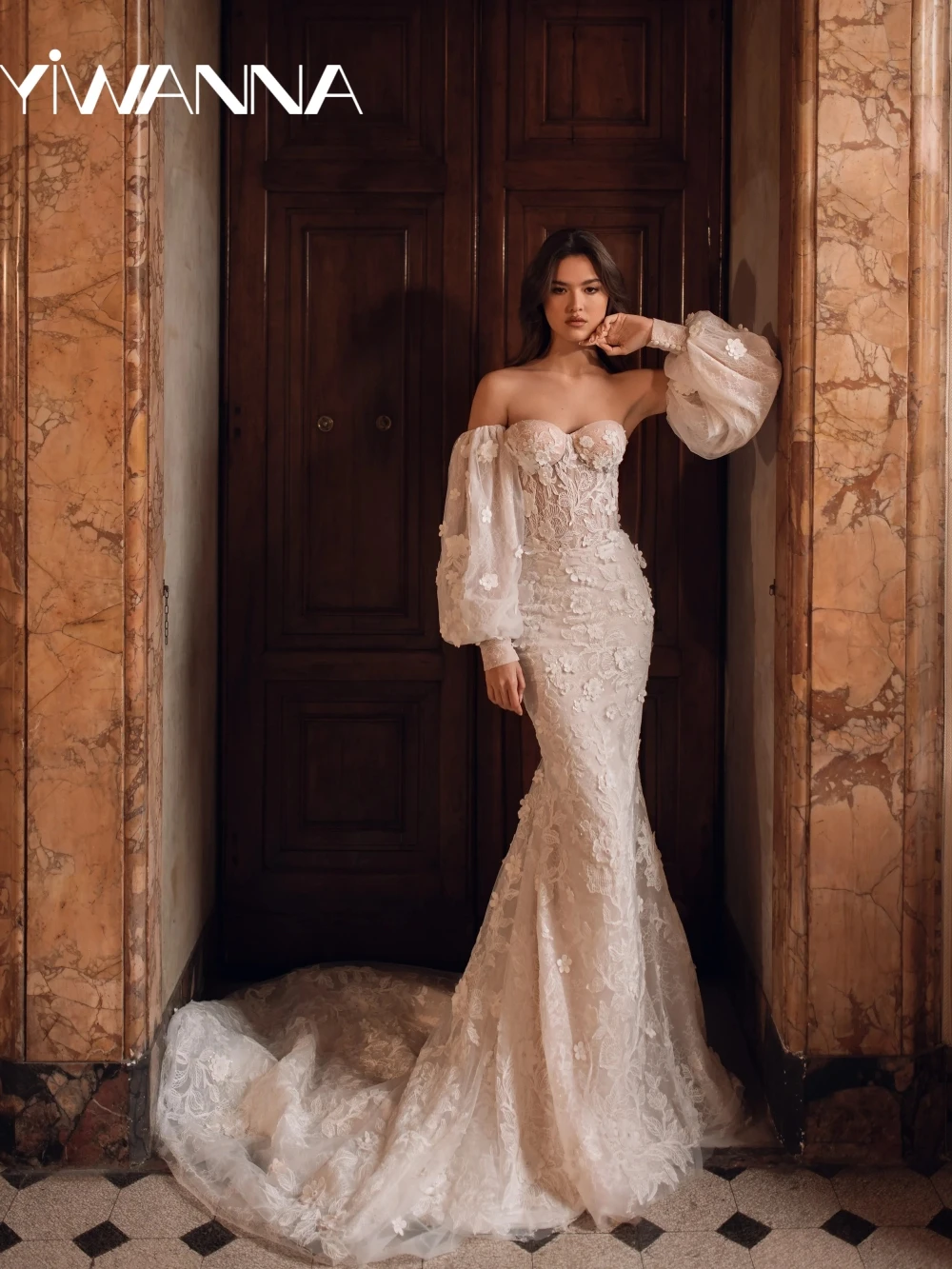 

Detachable Sleeve Dreamy Appliques Wedding Dress Charming Sweetheart Neck Mermaid Bridal Gown Customized Dresses For Bride