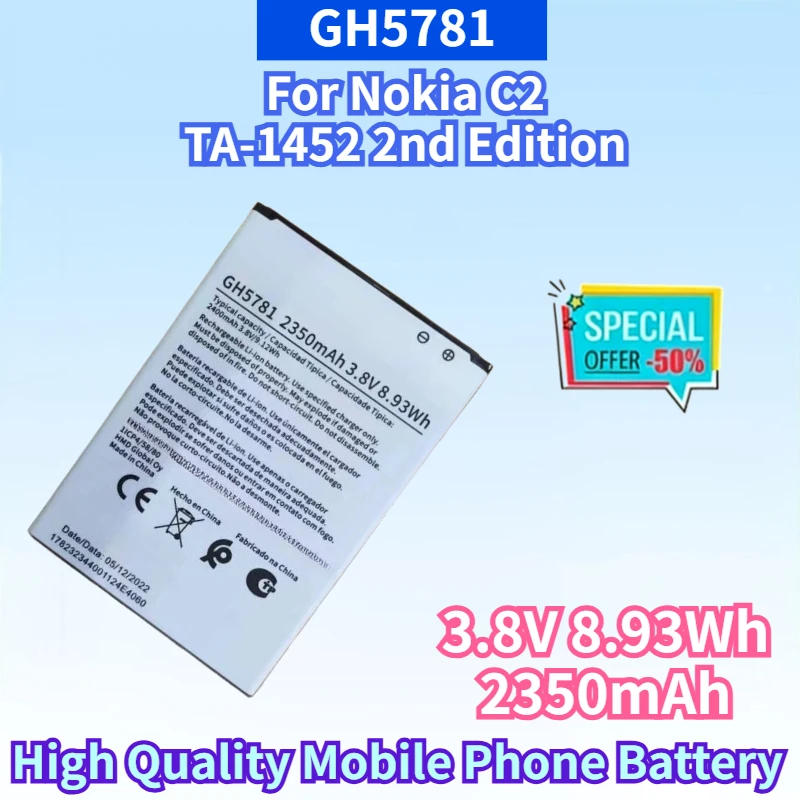 

GH5781 3.8V 8.93Wh 2350mAh Rechargeable Battery for Nokia C2 TA-1452 2nd Edition High Quality Mobile Phone Replacement Battery