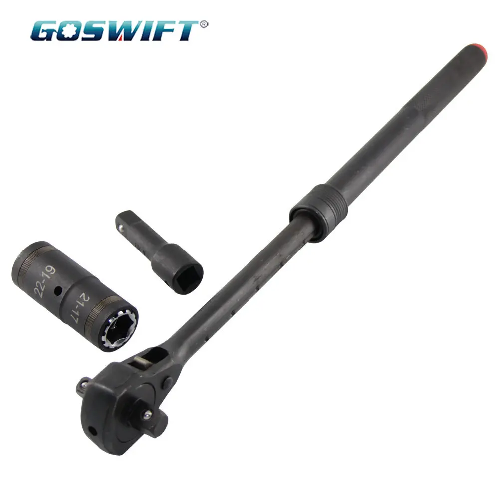 GOSGIFT 2Pcs 4-IN-1 Tire Impact Socket and Dual Head Ratchet Spanner with Hammer Function Telescopic Extendable