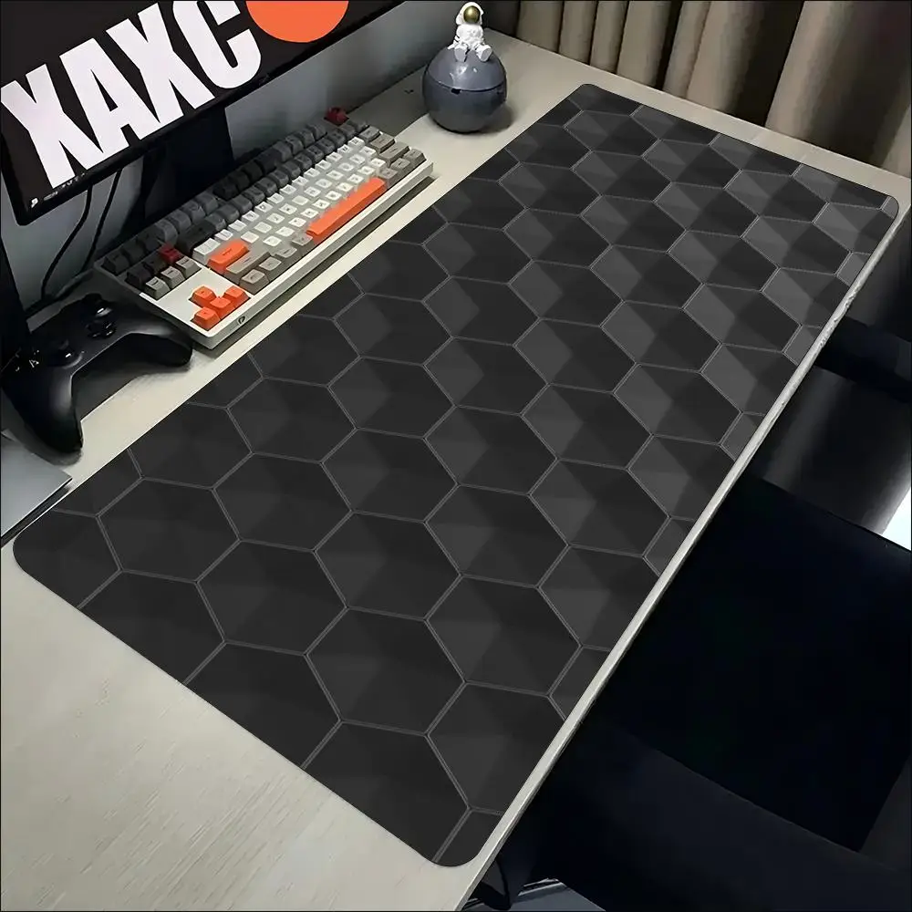 Grey Hexagon Geometric Pattern XXL Gaming Mouse Pad Non Slip Rubber Base Desk Mat For Keyboard Gamer Modern Workspace Zone