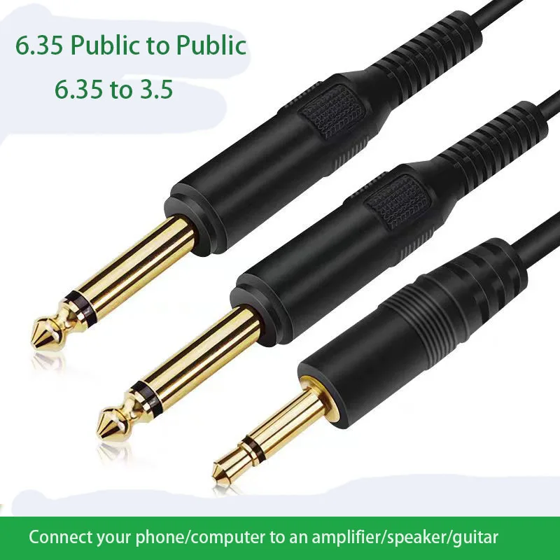 6.35-to-3.5 Guitar Noise Reduction Cable Microphone Mono Male TS Audio Adapter Cable for Amplifier, Speaker,Guitar,Laptop 5ft