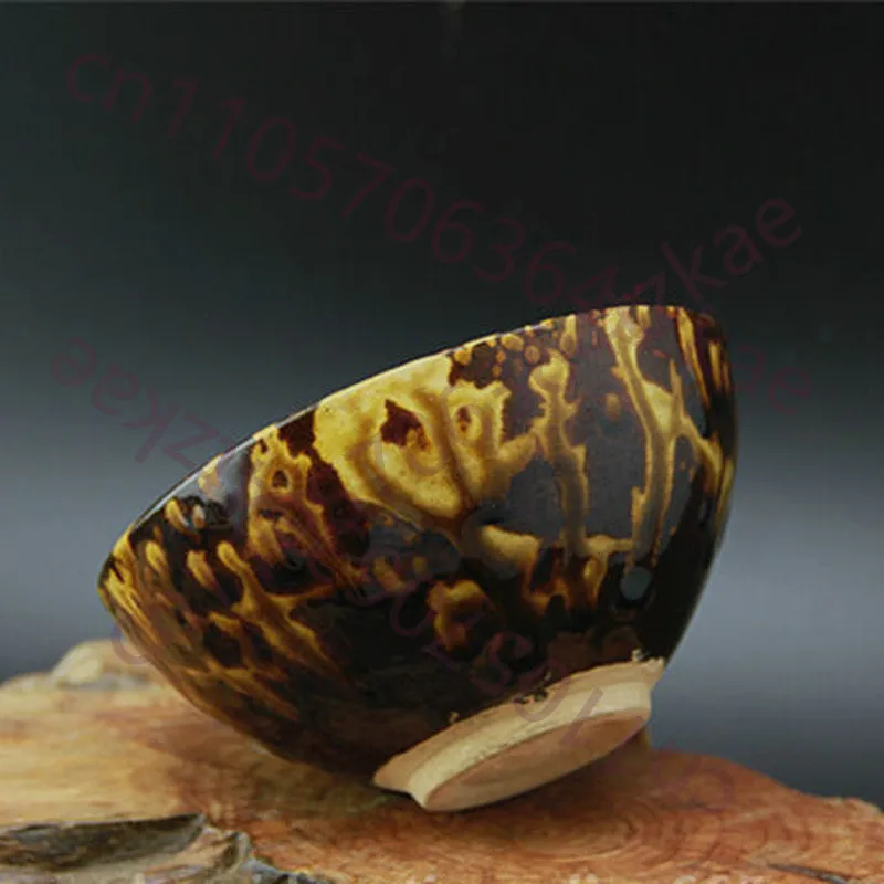 

4,92-дюймовая китайская винтажная чайная чаша из фарфора Цзижоу с глазурью под черепаховый панцирь