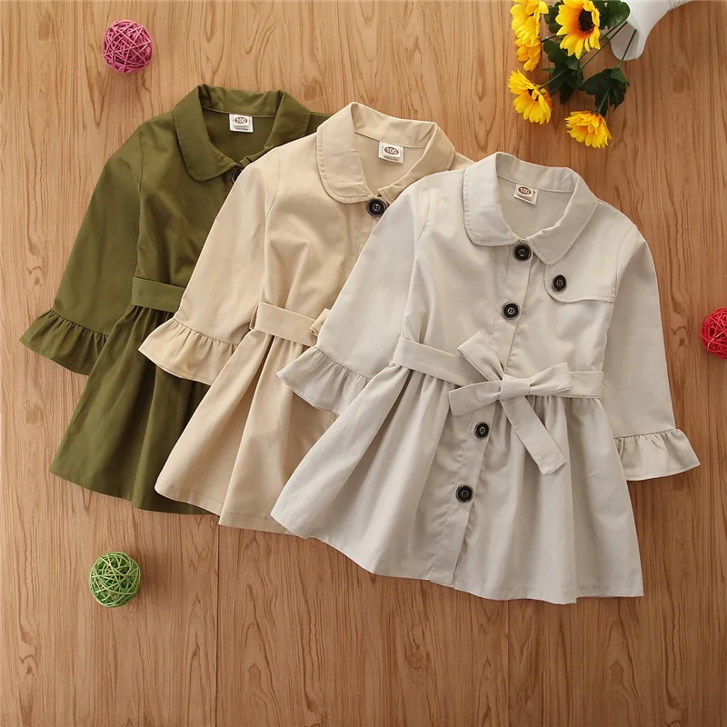 

Girls Autumn Trench Coats Children'S Fashion Flared Sleeve Spring Jackets Kids Solid Color Windbreaker Toddler Casual Clothes