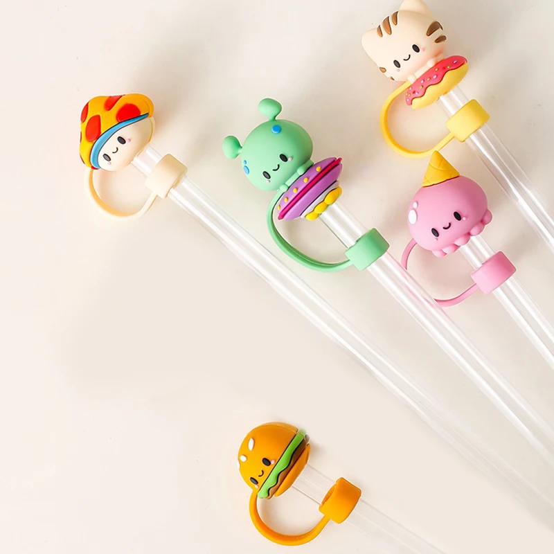 Silicone Vedação Plug Straw, Reutilizável Beber Dust Cap, Desenhos animados Plugs Dicas Capa Suit, Cozinha Cup DIY Acessórios, 1Pc