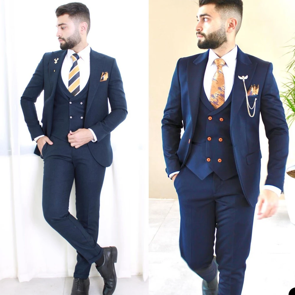 Traje clásico de negocios para hombre, chaqueta de tres piezas hecha a medida con un botón, chaleco, pantalones, traje Formal de diseñador para ocasión