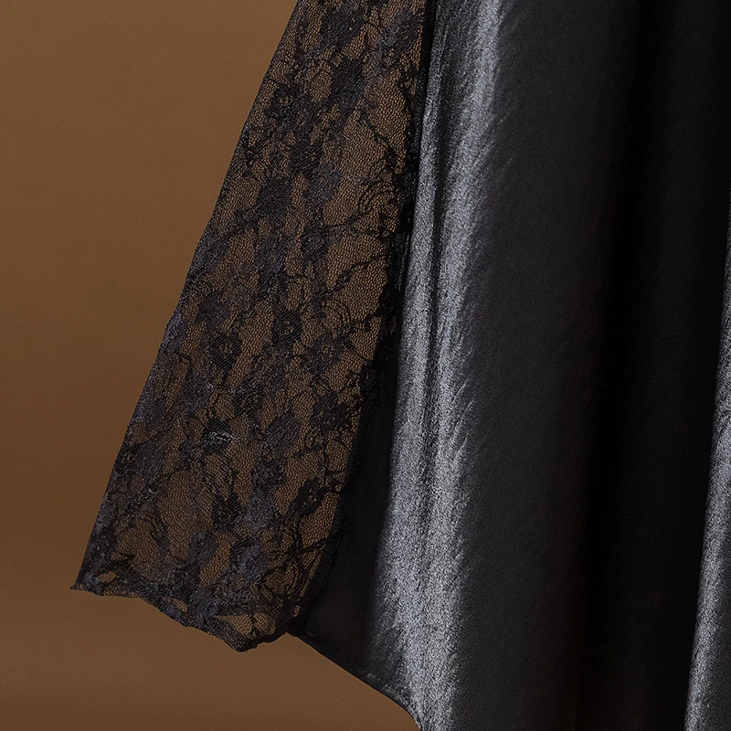 Fashionable Lace Splice Fish Tail Midi Skirt Women's Summer Slimming High Waist A-Line Long Skirt Wrap Body Skirt Polyester - view 3