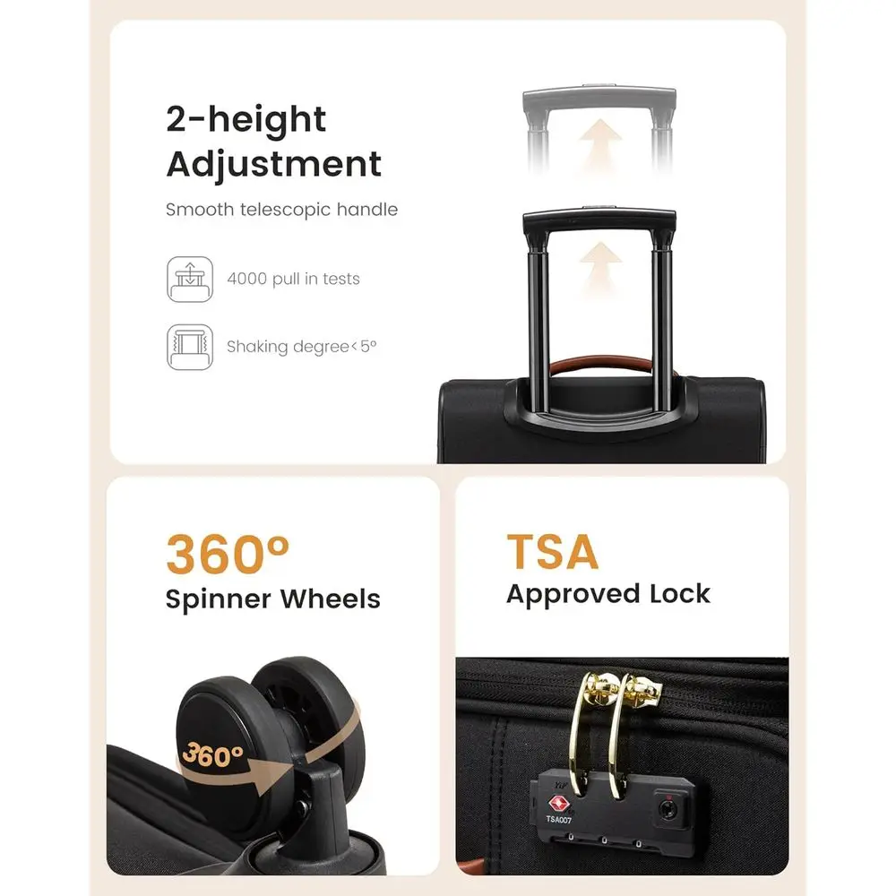 22 Inch Airline Approved Large Softside Spinner Suitcase with TSA Lock, 49L Capacity for Travel