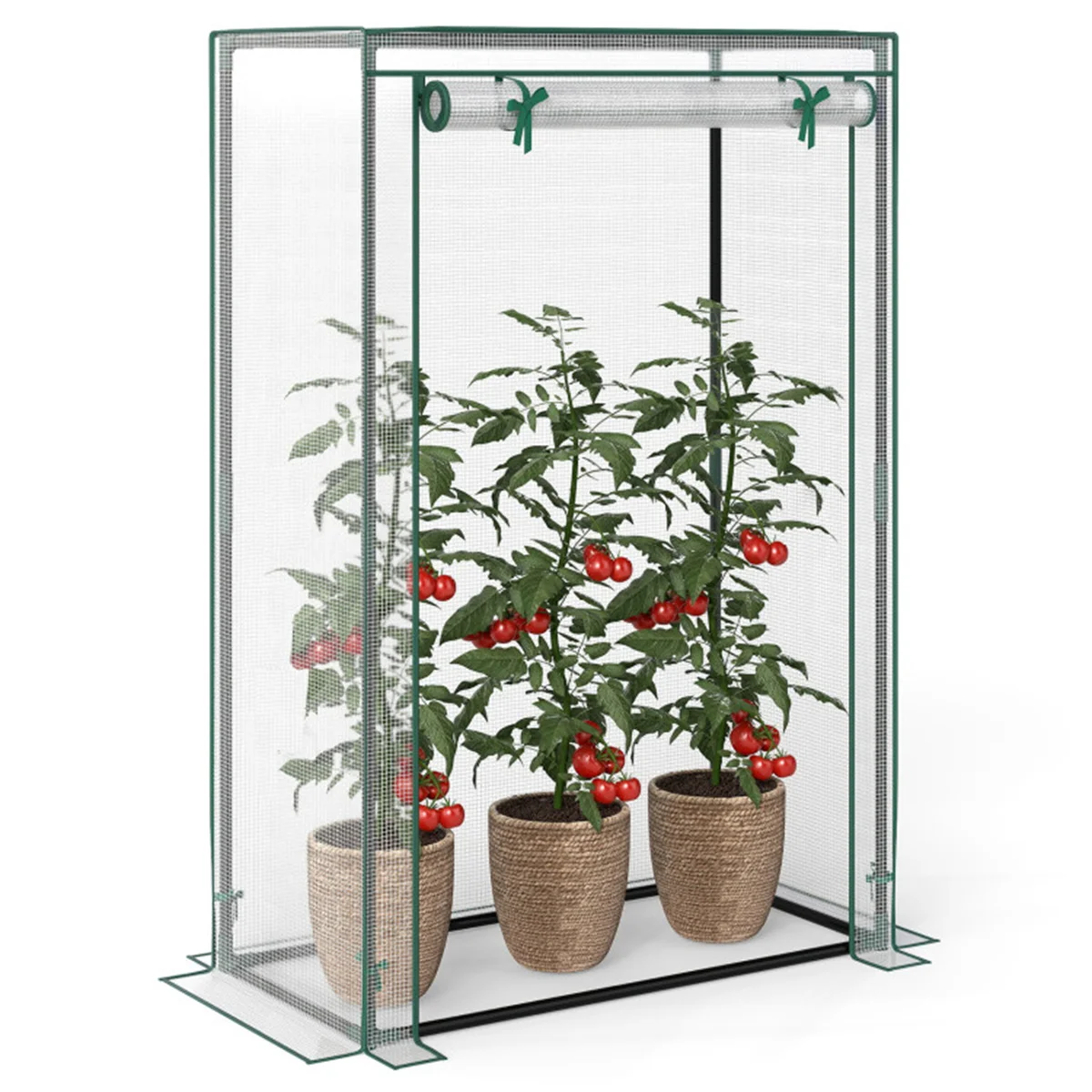 White Portable Mini Greenhouse 39"x20"x59" Tool-Free Assembly PE Grid Cover Grow Tent for Balcony Patio