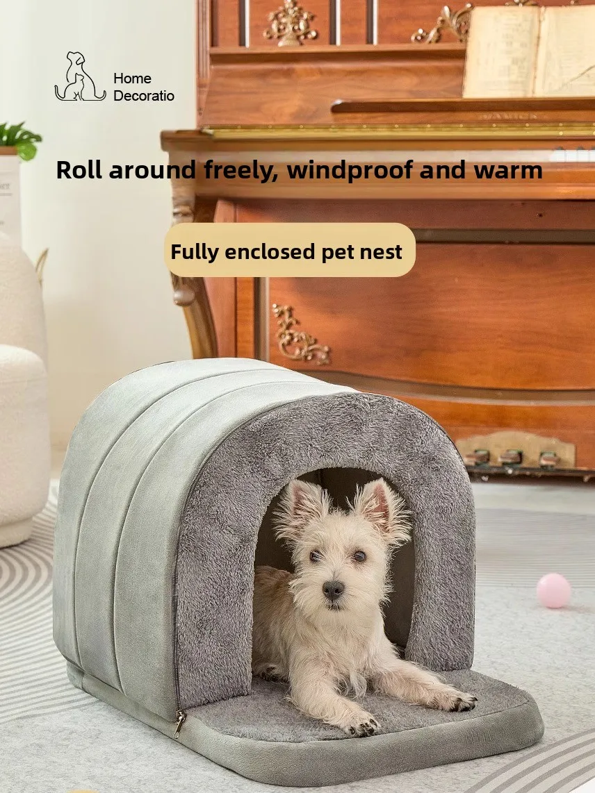 

Съемный домик для собак в стиле ретро, зимняя теплая домашняя и уличная большая средняя маленькая кровать для собак, закрытая, всесезонная