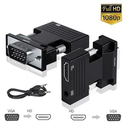 HDMI-compatible to VGA Adapter with 3.5mm Audio Cable For PC Laptops TV Box Projector HD 1080P VGA to HDMI-compatible Converter