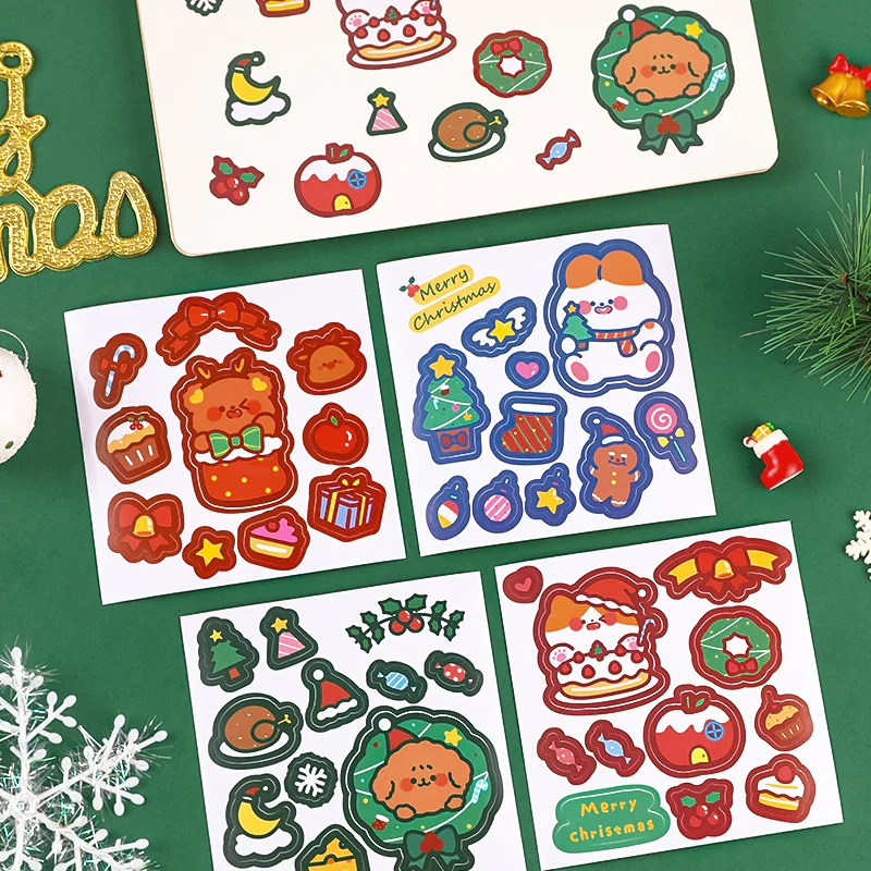 200 pcs/lot Kawaii Christmas Cat Rabbit Bear Stickers Cute Scrapbooking DIY Diary Decorative Sealing Sticker Album Stick Label