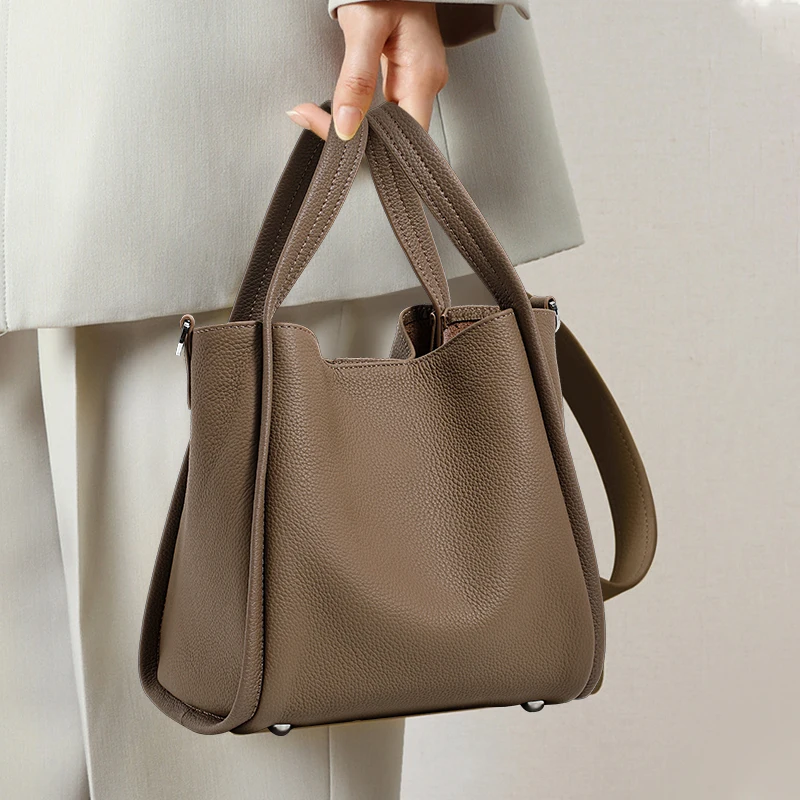 

Textured Leather Bucket Bag with Adjustable Straps