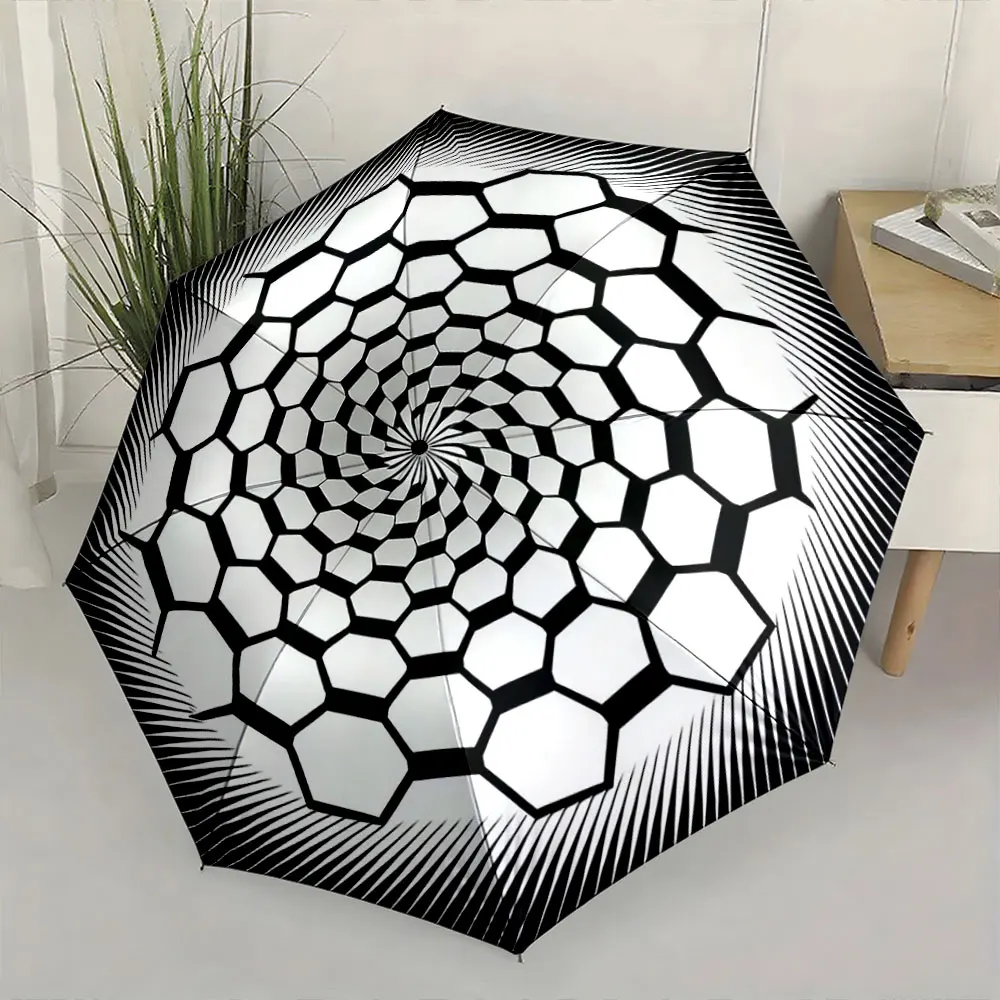 1PC Intriguing Optical Illusion Design on Umbrella Print 8 Iron Ribs Folding Umbrella Auto-Open Fashion Sunshade