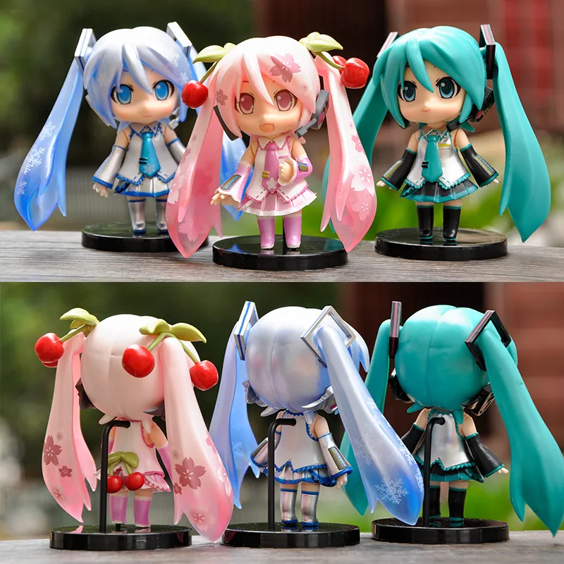 Figura Miniatura Nova da Hatsune Miku, Ornamentos Kawai em Rosa e Verde, Decoração para Mesa de Casa, Brinquedo para Adultos, Presente de Aniversário para Crianças