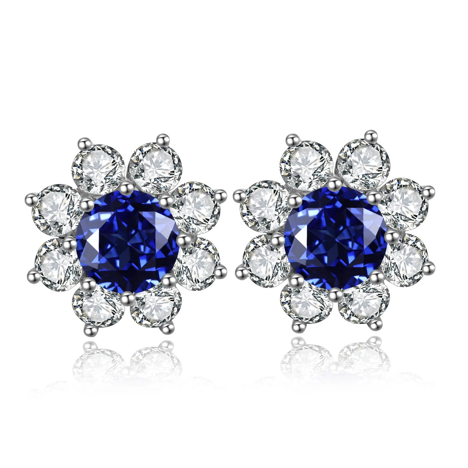 Sunflower Lab Grown Sapphire Stud Earrings  For Daily  Classic Sterling Silver Earrings Women Accessories