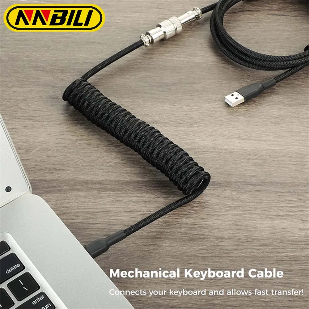 NNBILI Type C Mechanical Keyboard Coiled Cable Mechanical Keyboard Aviator Desktop Computer Aviation Connector USB Keyboard Wire