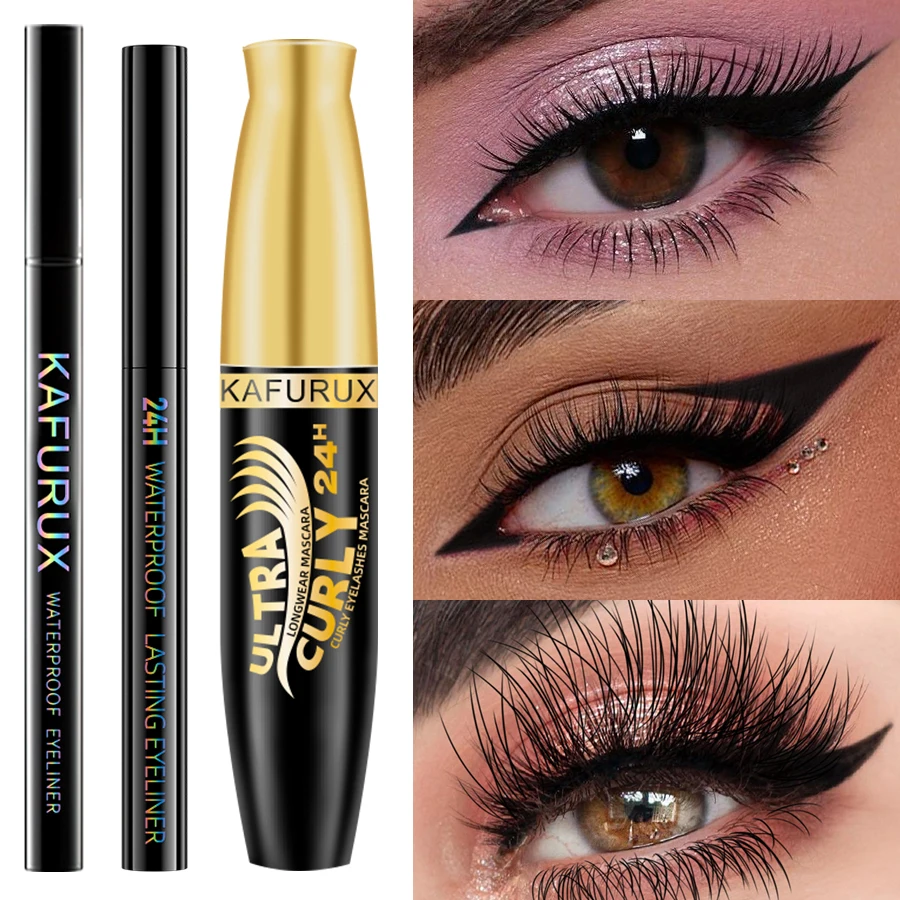 3 個ブラックアイライナーペンシル + マスカラ + リキッドアイライナーペンセット防水汚れ防止大胆なアイメイクギフトナチュラルアイライナー