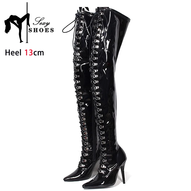 Over The Knee Boots Women High Heels Autumn Winter Sexy Pointed Toe Shoes Nightclub Queen Big Size 45 Side Zip Thigh Heels Boots