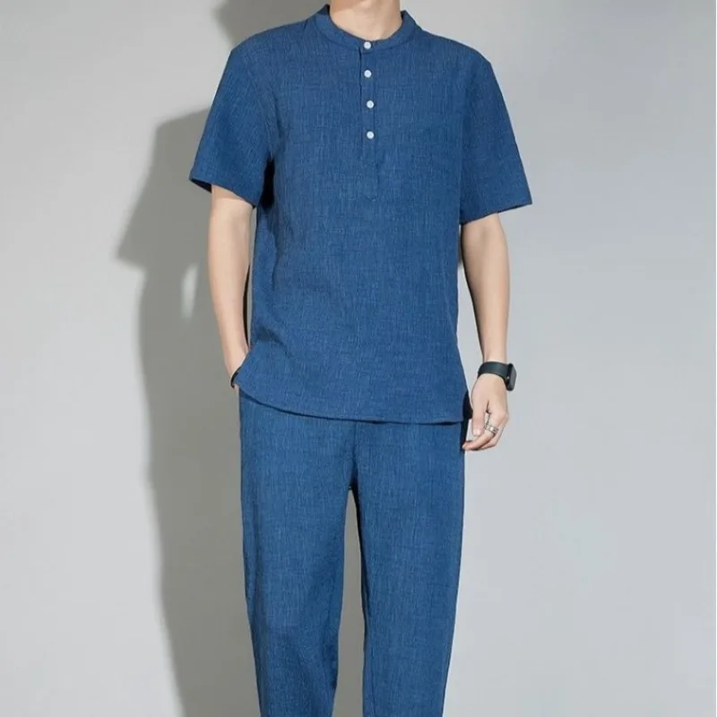 

Мужской летний легкий дышащий комплект из двух предметов свободного кроя с коротким рукавом, повседневный стиль для зрелых мужчин, новинка 2026 года ​