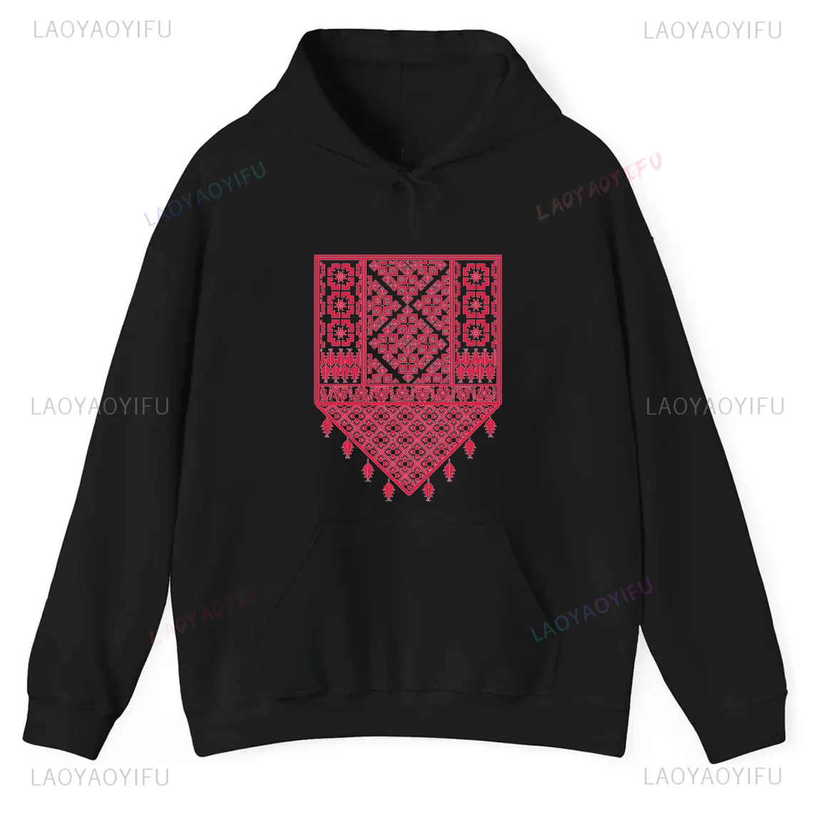 Palestinian Tatreez Cross Stitch Embroidery Printed Hoodie Woman Man Autumn and Winter Drop Shoulder Pullover Warm Outdoors