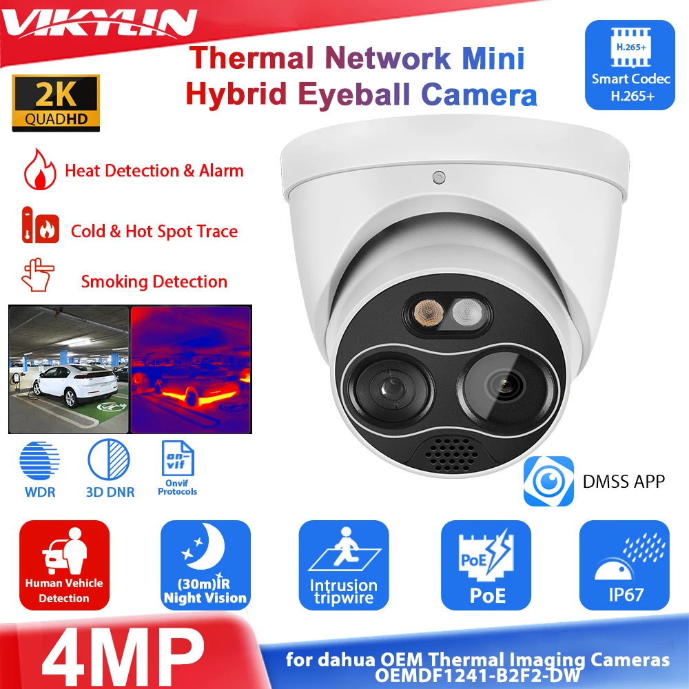 Dahua-ir-熱暗視IPカメラ,赤外線温度計,火災検知器,モニター,4mp,oem