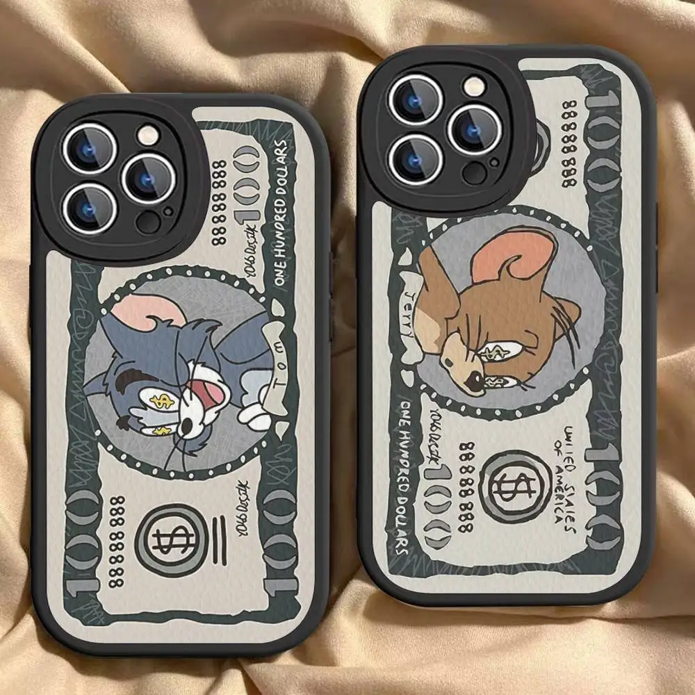 

Cartoon T-Toms And J-Jerrys Leather Phone Case For IPhone 16 15 14 17 Pro Max 11 12 Mini Plus Soft Shell