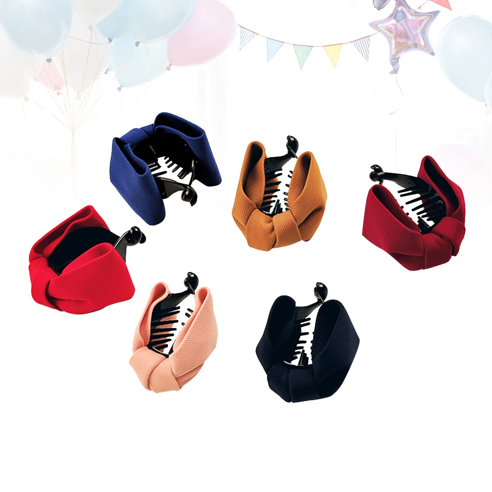 

6pcs Bowknot Clips Durable Fabric Design Grip Claw Clips For All Hair Types Daily Wear Special Occasions Hair Claw Clip