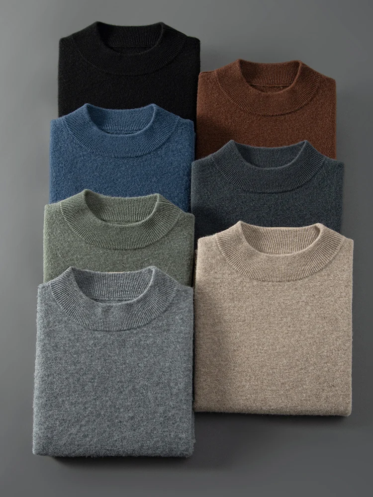 

Мужской свитер из 100% чистого кашемира, молодежные рубашки для отдыха с полувысоким воротником и длинными рукавами, осенне-зимние высококачественные пуловеры больших размеров