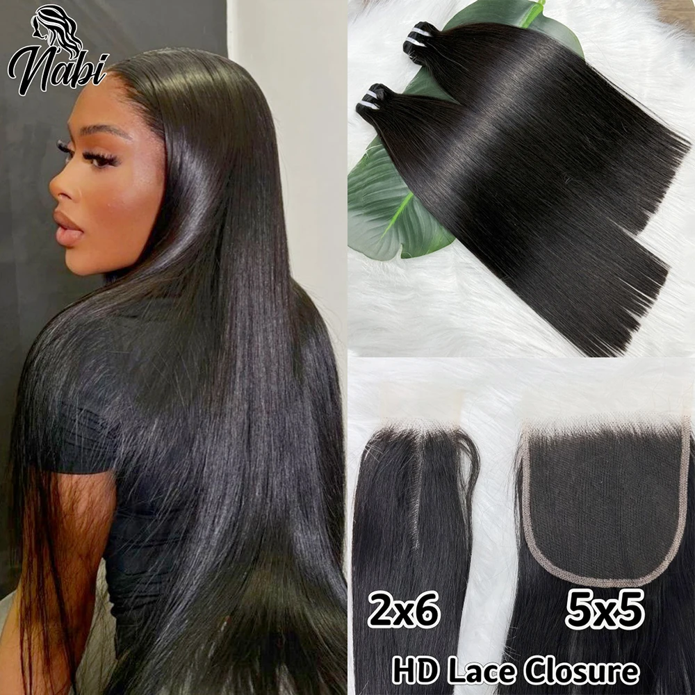 Nabi Straight Hair Bundles With HD 13*4 Lace Frontal 2*6 Closure Double Drawn Silky 100% Vietnamese Human Hair Bundles Weaving