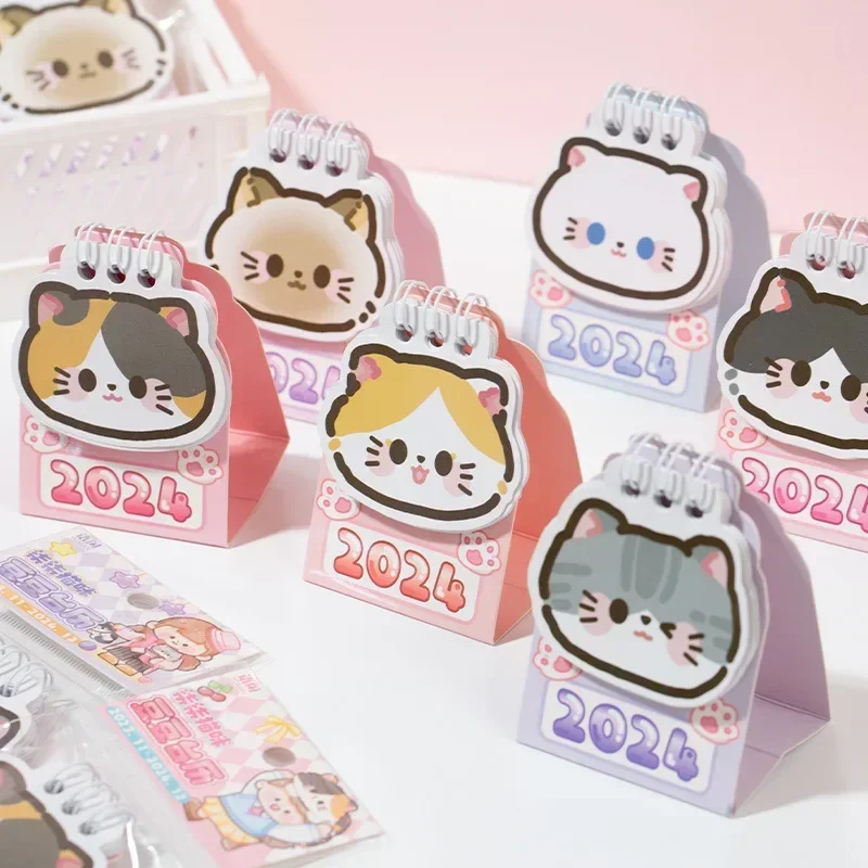 Calendário Kawaii Cat Desk, Mini Calendário Bonito, Planejador Diário, Programar Para Fazer Lista, Organizadores, Papelaria Do Escritório, 2024