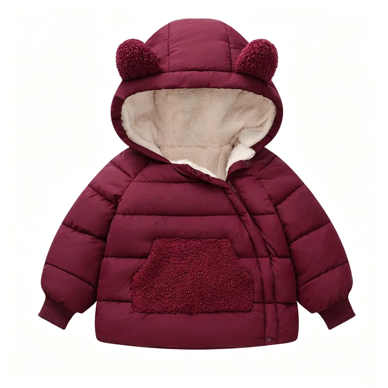 Children Cute Hooded Coats Kids Winter Outoor Warm Thick Brushed Jacket Girl Daily Comfortable Thermal Versatile Outerwear Yk129