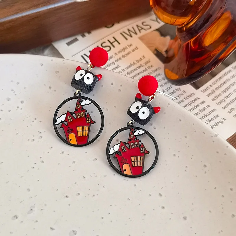 Cute Little Devil Design Funny Earrings For Women Statement Jewelry Creative Resin Cartoon Black Devil Pendant Earrings Girls