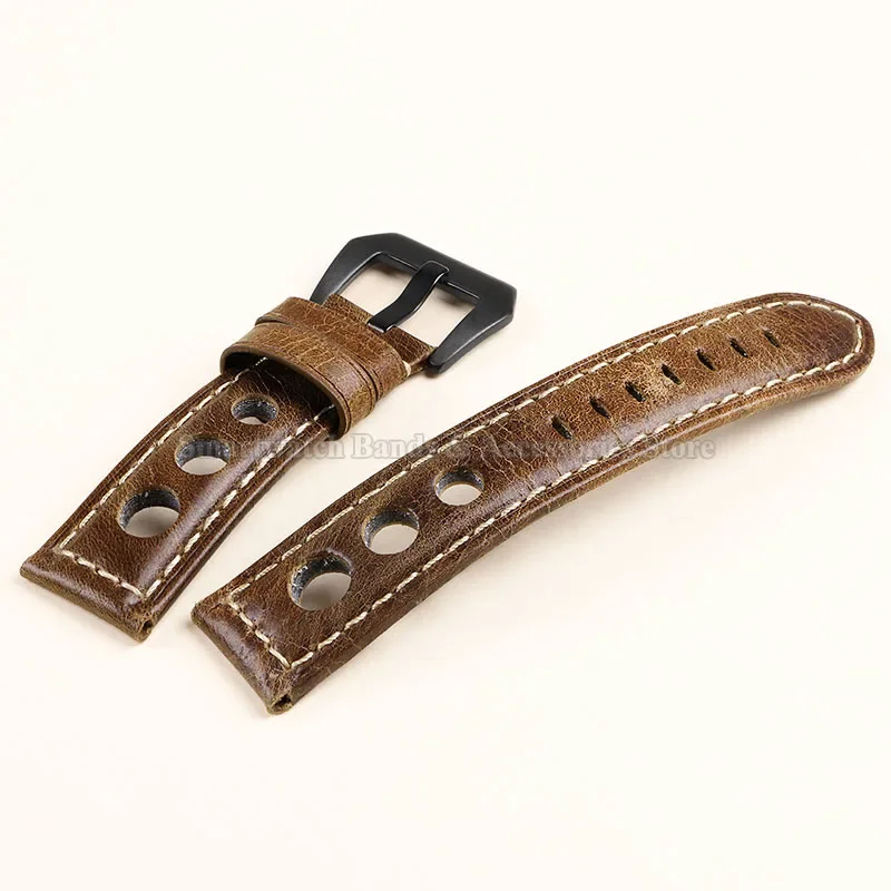 Breathable Leather Watch Strap 20mm 22mm 24mm for Panerai Waterproof Wrist Band for Huawei Watch Gt2/3 Oil Waxed Leather Strap